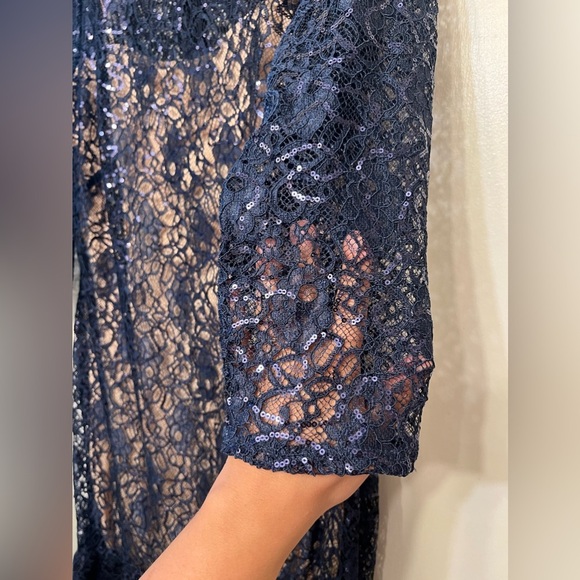 Elegant Navy Lace With Sequins Dress - Picture 3 of 10